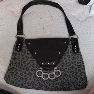 Hot Topic Black and Gray Leopard Shoulder Bag
